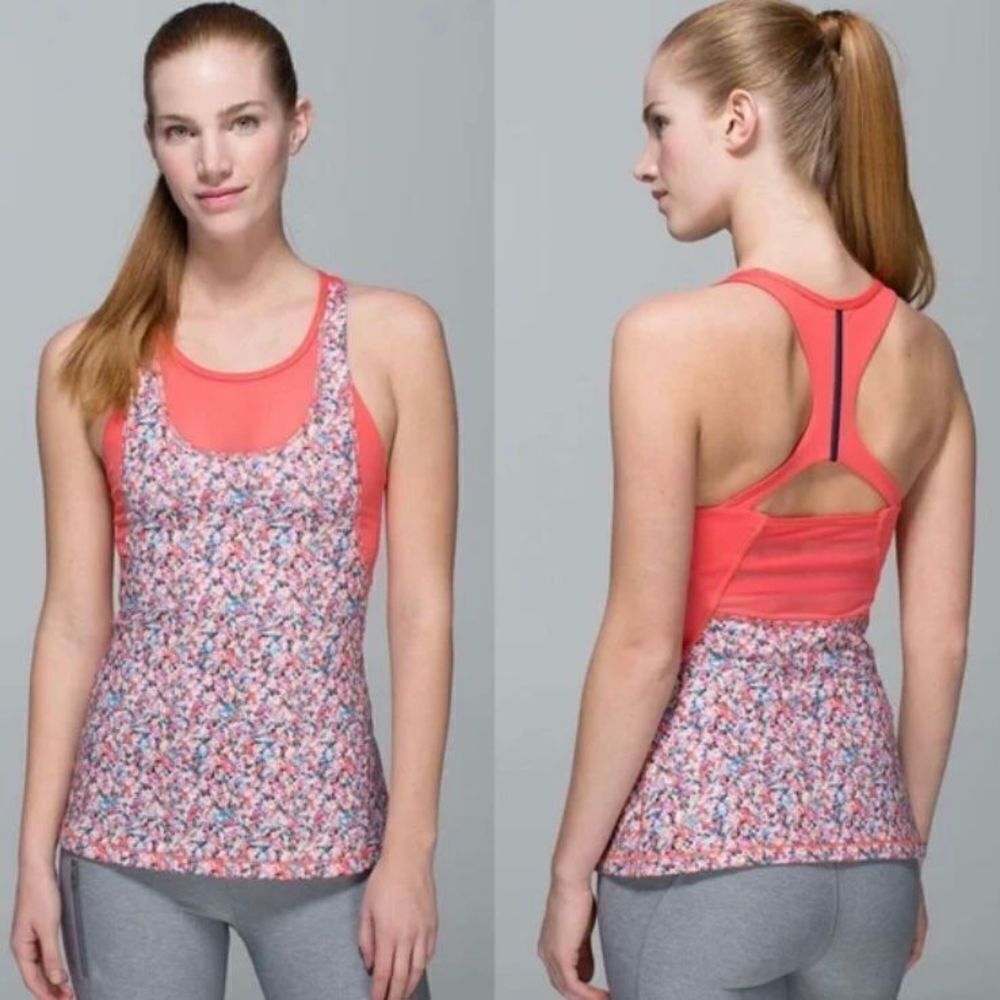 Lululemon Mesh With Me Tank In Petal Prism/Atomic Red Size 2
